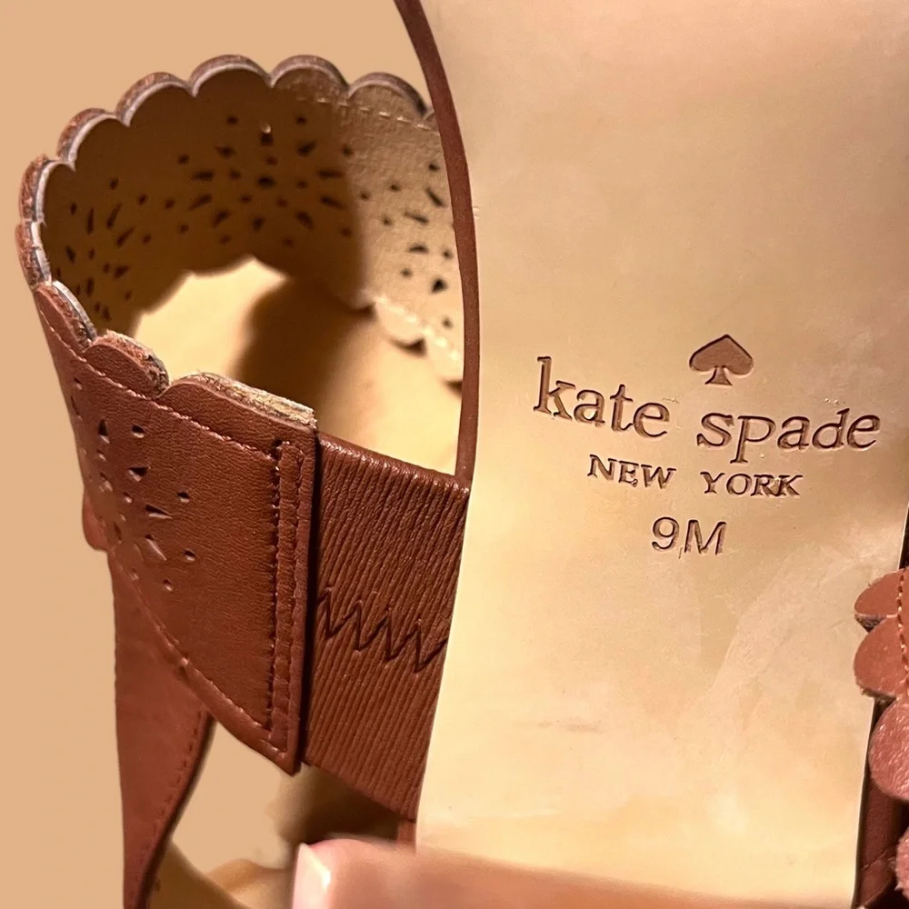Kate Spade Laser-Cut Sunburst Leather Sandals, Brown Size US 9M